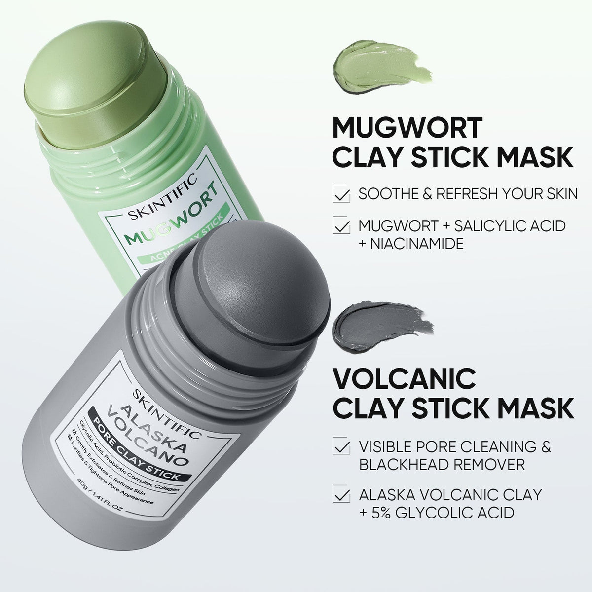 Skintific gray and green clay sticks