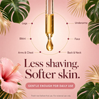 Where to use the oil: legs, underarms, bikini area, face, arms and chest, back and neck. Gentle enough for daily use