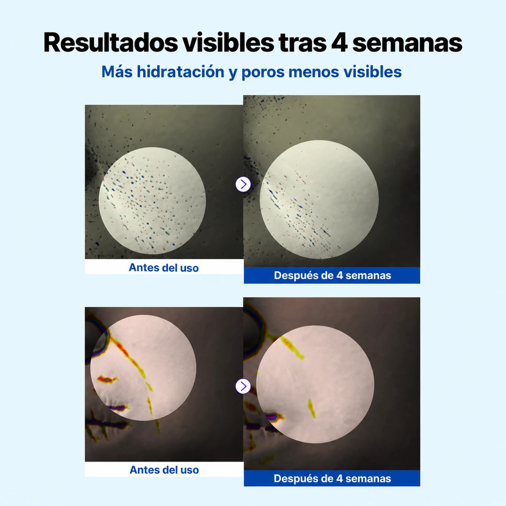 Comparativa original del fabricante antes del uso y después de cuatro semanas